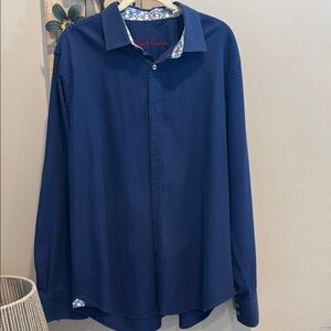 Robert Graham Paisley Navy Blue Long Sleeve Dress Shirt size 2XL Pre Owned
